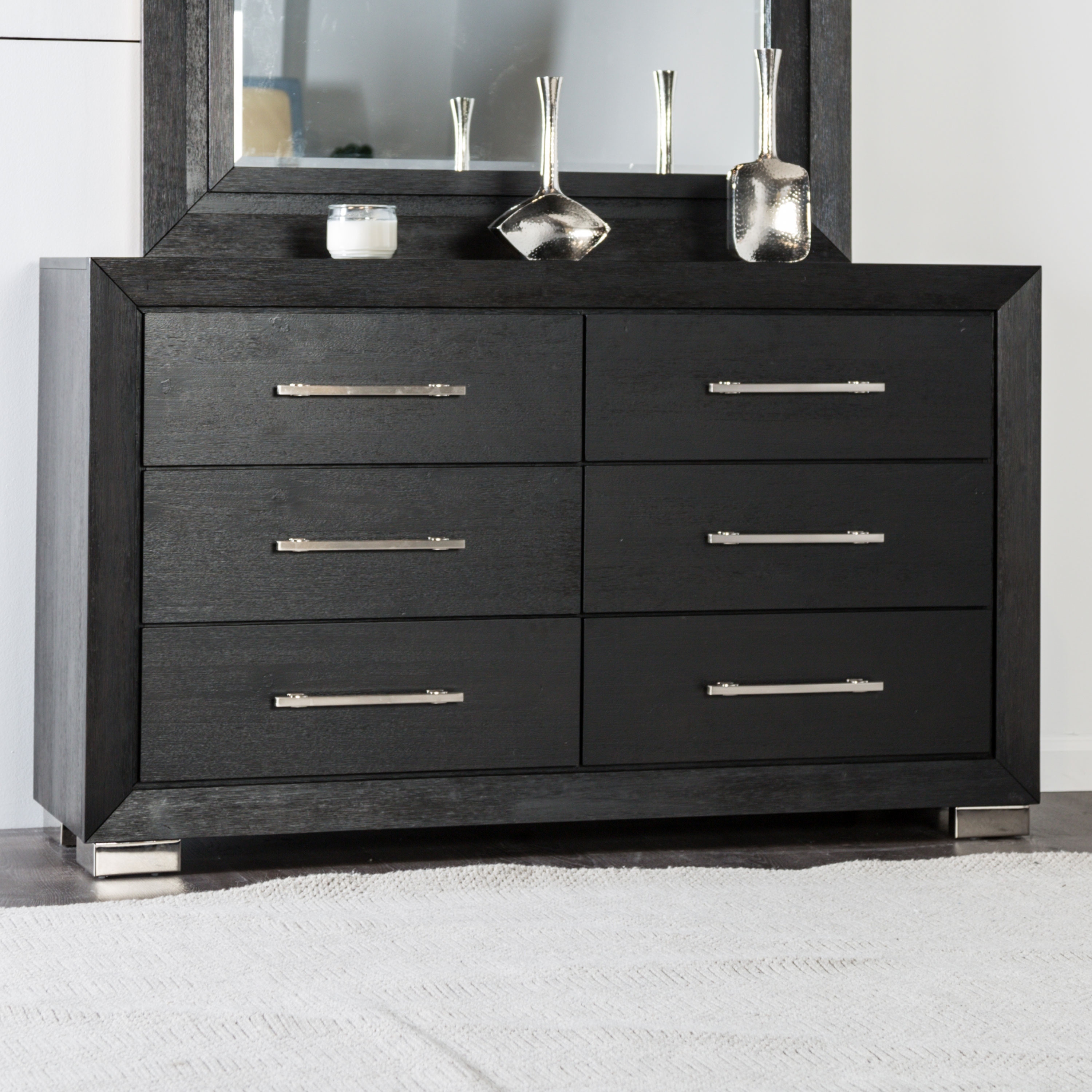 Furniture of America Alaric Modern Black Solid Wood 6-Drawer Double Dresser With Cedar-Lined Bottom Drawers