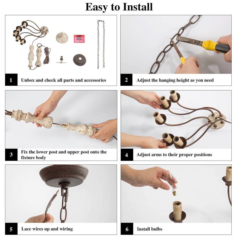Modern Farmhouse 5-Light Wood Chandelier French Country Ceiling Light for Dining Room