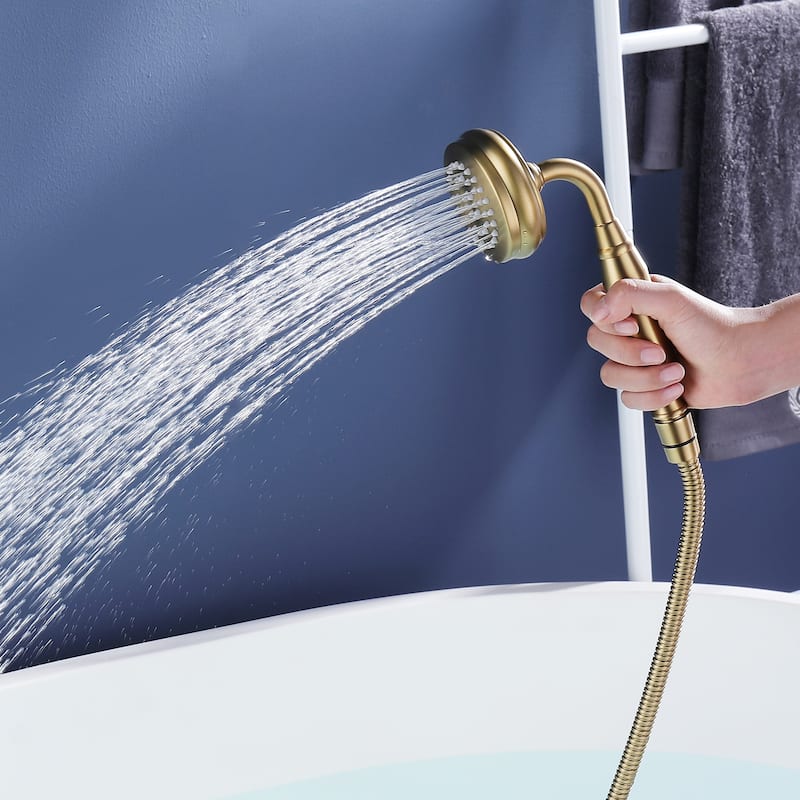 2-Handle Wall Mounted Tub Faucet Set With Hand Shower in Black/Gold