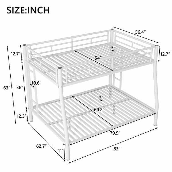 dimension image slide 5 of 6, Metal Bunk Bed with Ladder and Guardrails