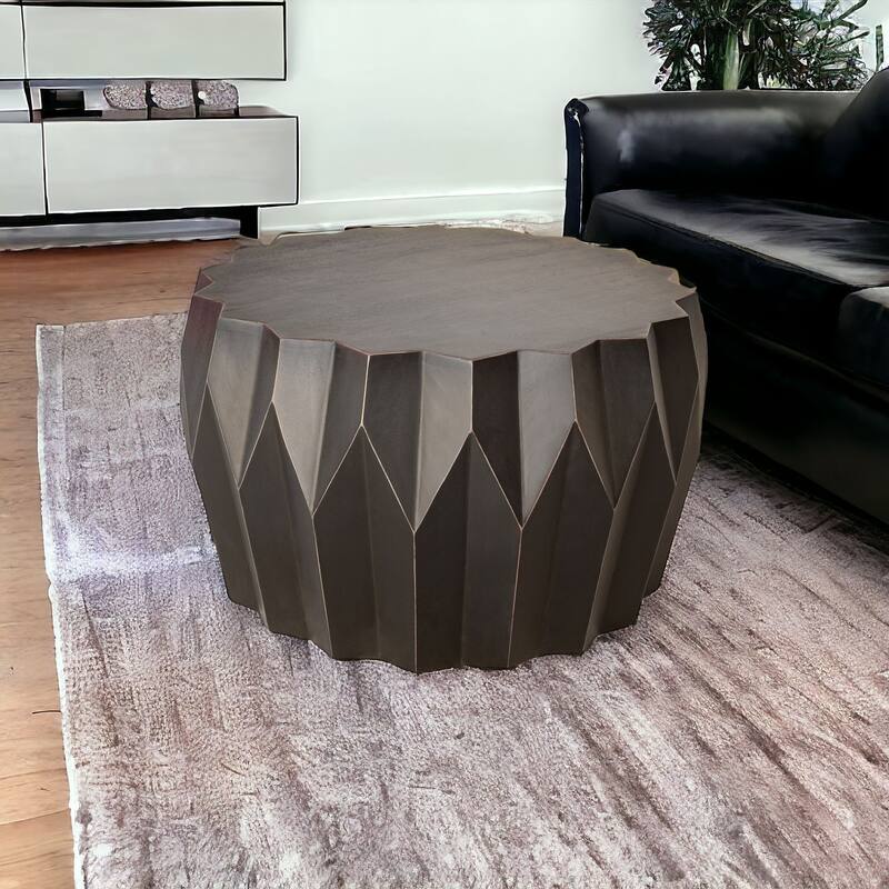 HomeRoots 29" Black Solid Wood Round Distressed Coffee Table