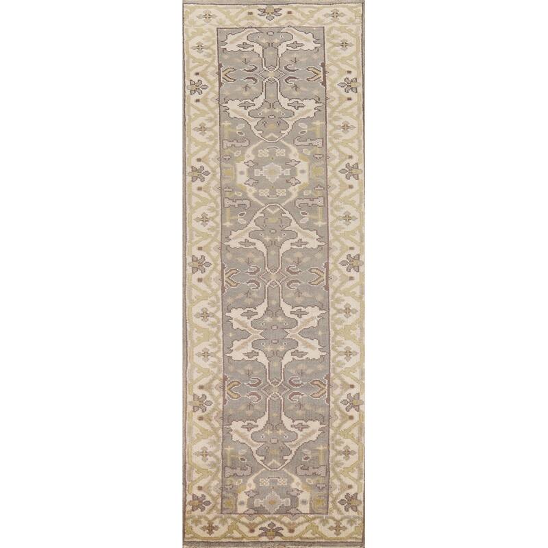 Grey Oushak Runner Rug Hand-Knotted Transitional Wool Carpet - 2'6"x 9'9"
