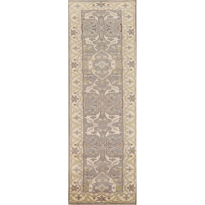 Grey Oushak Runner Rug Hand-Knotted Transitional Wool Carpet - 2'6"x 9'9"