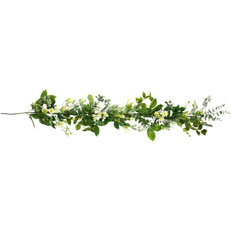 Mixed Foliage and Daisy Spring Garland - 5'