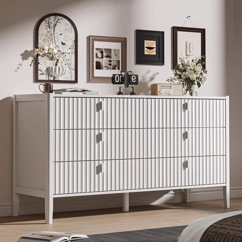 Modern Dresser, Fluted Wood Chest with Deep Drawers for Bedroom, Living Room
