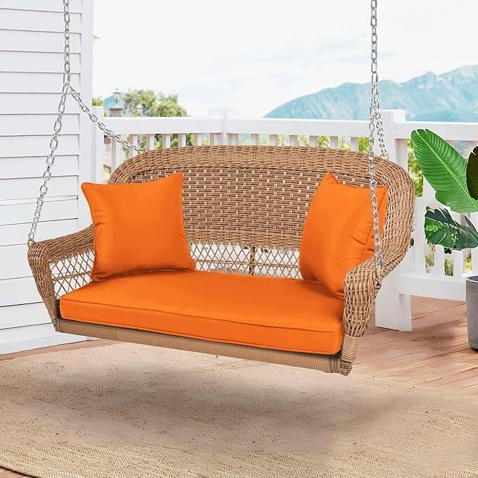 28 in. W Orange Cushion in Aluminum Frame Outdoor Porch Swing with CushionGuard and Stand