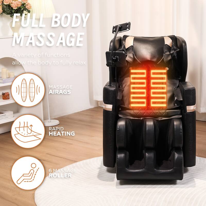Massage Chair Recliner, Full Body Air Compression with Heat Therapy, Foot Rollers & Bluetooth Speakers - Black