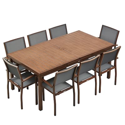 HIGOLD Carlo 9 Pieces Outdoor Patio Dining Set with Umbrella Hole - 8 Seater