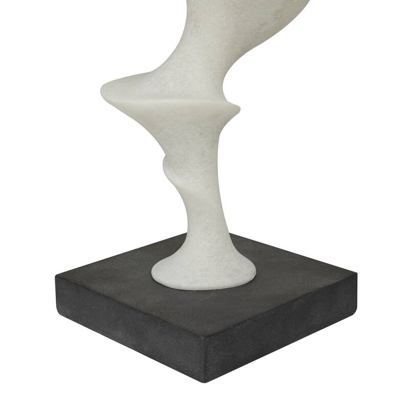 Contemporary White Polystone Abstract Sculpture with Black Base