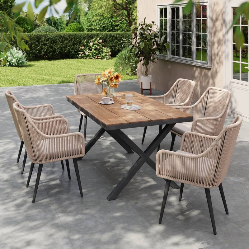 Outdoor Dining Set with Aluminum X-Leg Table and PE Rattan Chairs