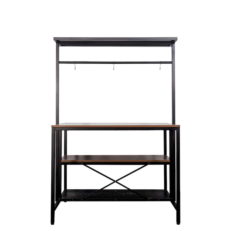 kitchen Island,Bakers Rack,Island Table for Kitchen,3 Tier Microwave Stand Oven Shelf with Storage, Storage Shelf,3 Hooks