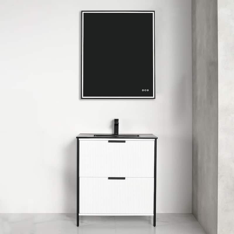Blossom 30 Inch All Wood Freestanding Bathroom Vanity with Sink - 30" Black Ceramic Sink - White