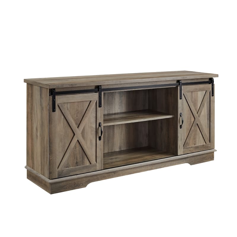 Chic Farmhouse Design 58" TV Stand with Sliding Barn Doors - Perfect for 65" TVs and Media Storage - Gray Wash