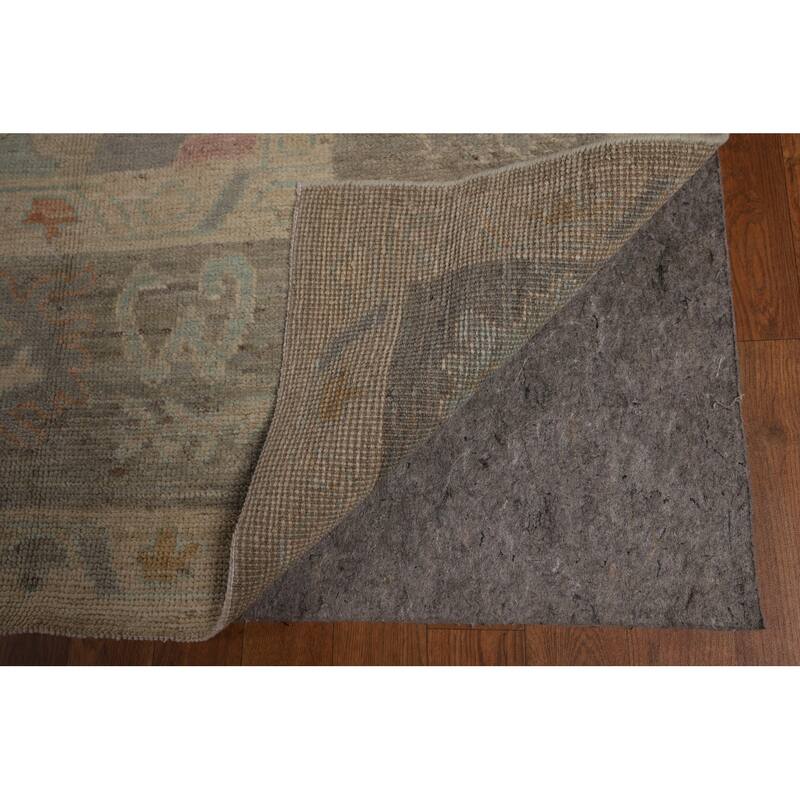 Vegetable Dye Oushak Turkish Area Rug Hand-Knotted Beige Wool Carpet - 9'3"x 12'5"