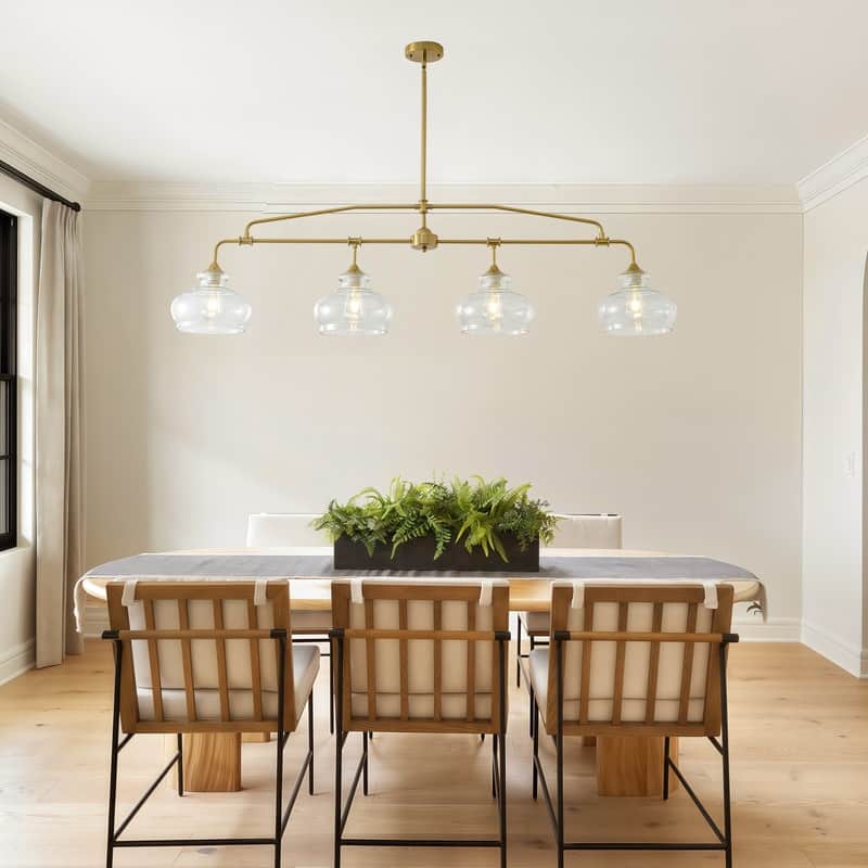 Modern 3/4/5 Light Gold Chandeliers Linear Glass Kitchen Island Lights