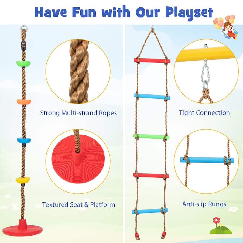 Gymax 4-in-1 Kids Swing Set Carbon Steel Swing Stand w/ Basketball