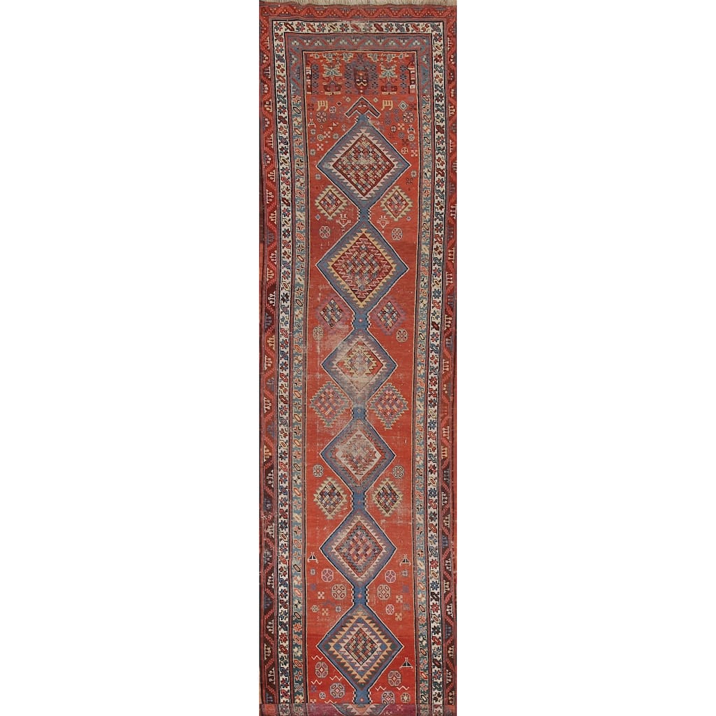 Red Antique Heriz Bakhshayesh Persian Runner Rug Handmade Wool Carpet - 3'3"x 15'8"