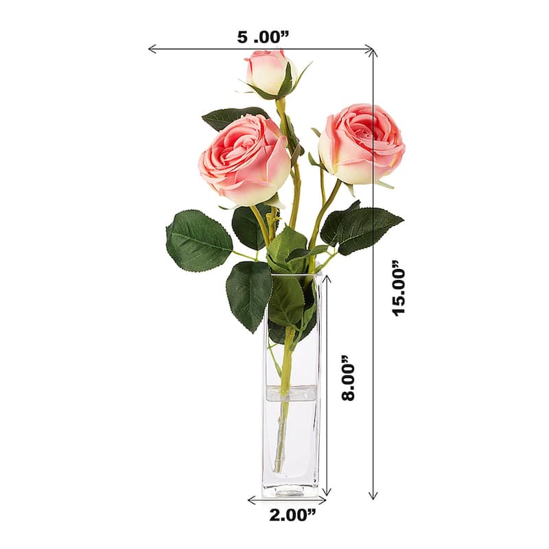 Enova Home Artificial Silk Rose Flower in Clear Glass Vase Faux Rose Flower with Vase For Home Office Decoration - N/A