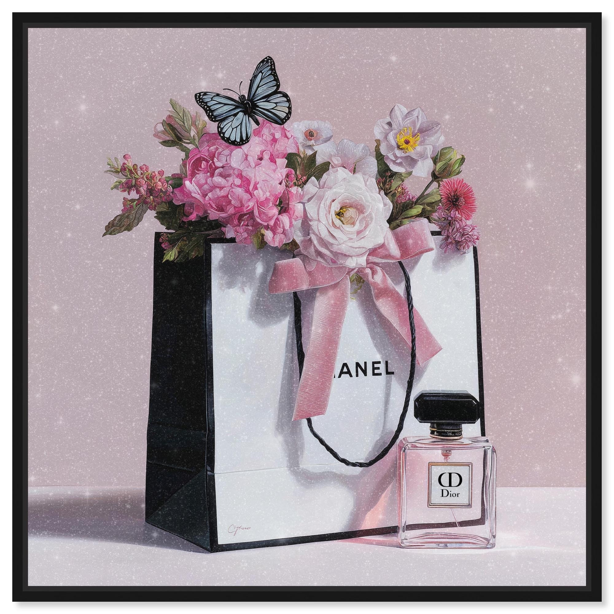 Spring Shopping Bag Pink Glam Art Framed Canvas Print by Art Remedy