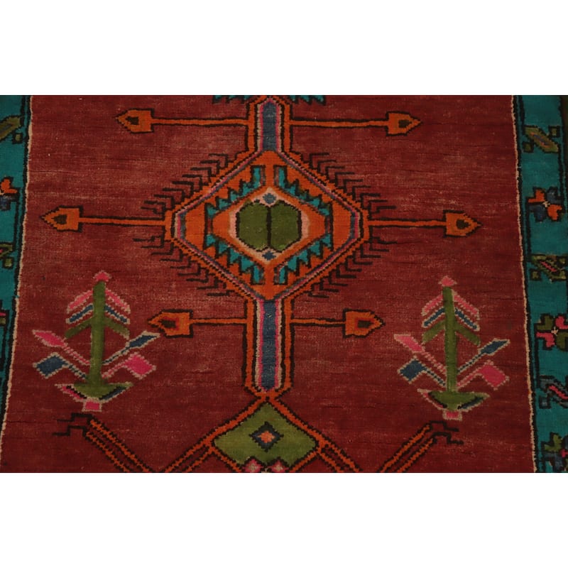 Hand Knotted Oriental 100% Wool Carpet Traditional Geometric Oranges & Rust Ardebil Runner Rug - 10' 2'' X 3' 9''