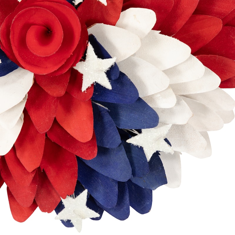 Americana Petals and Rose Artificial Wooden Floral Wreath - 12"