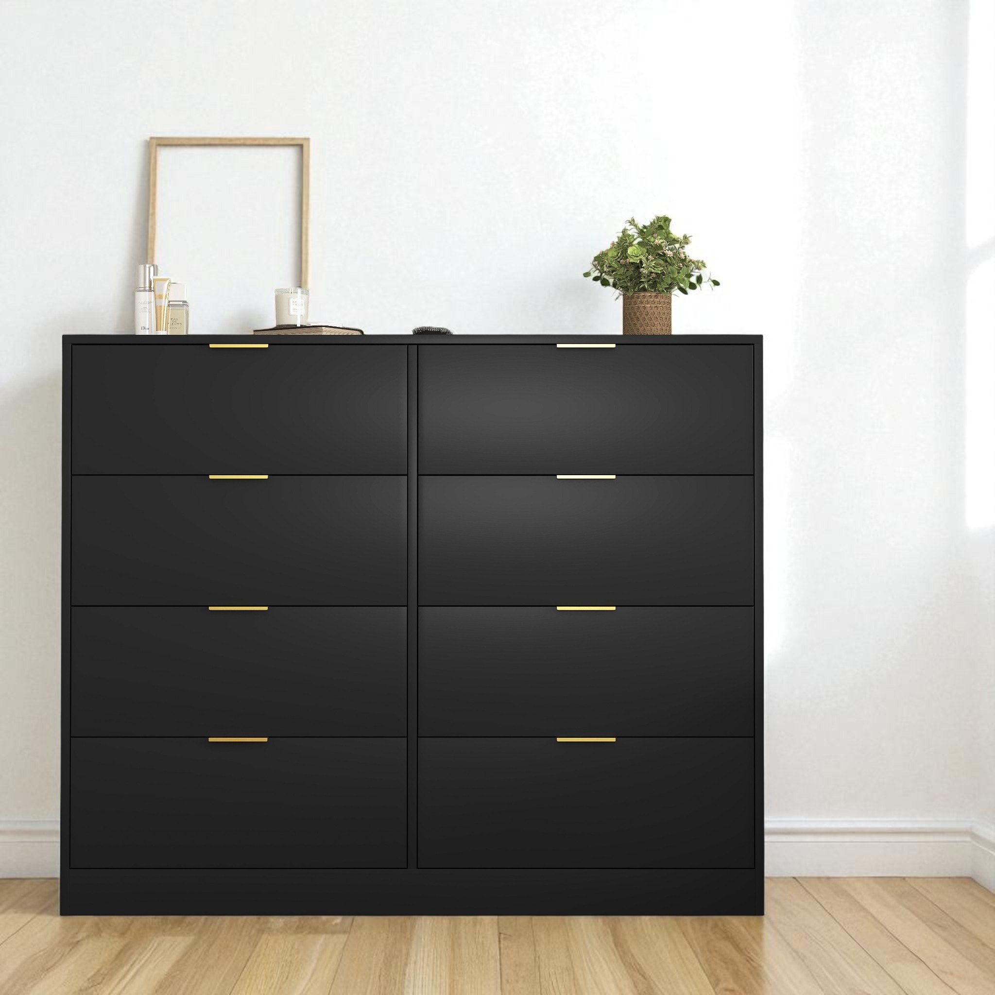 8-Drawer Dresser, Tall Wooden Chest of Drawers for Bedroom, Living Room, Closet, and Hallway Storage Organizer.