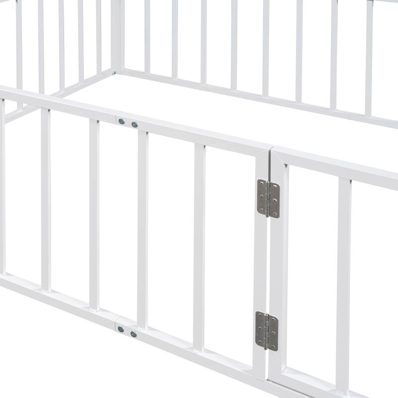 Elegant Twin Floor Bed Frame with Opening Door, Metal Design for Kids Room