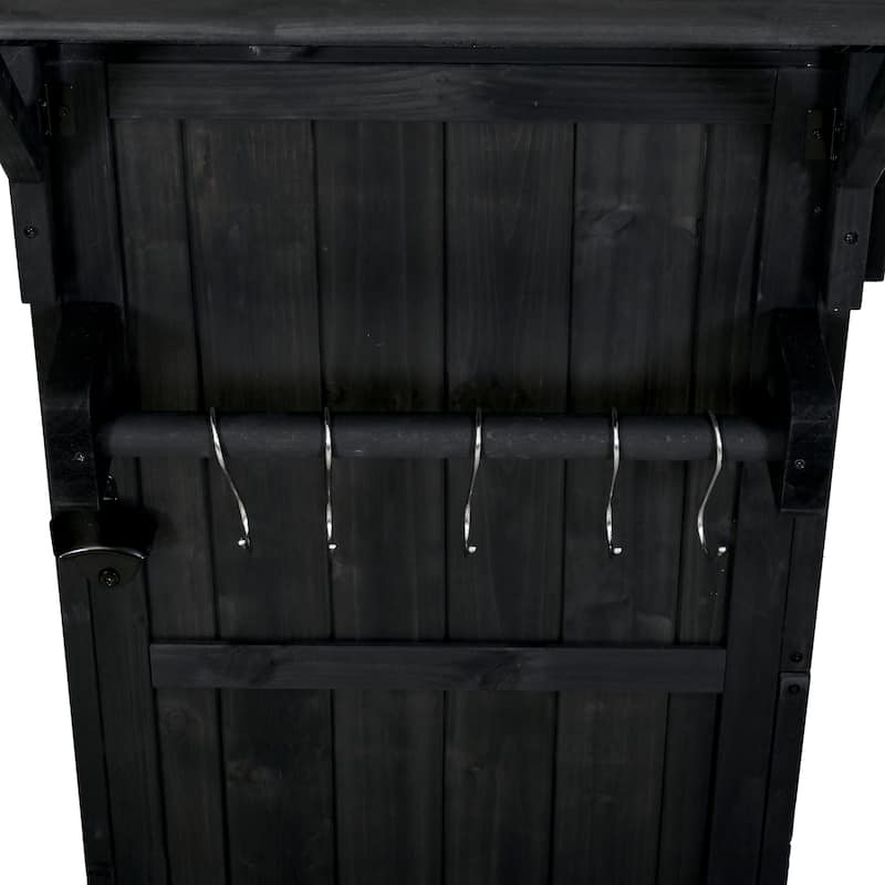 60.2"W Rolling Outdoor Kitchen Island with Wheels and Stainless Steel Top, Wood Grill Cart with Spice Rack&Wine Rack