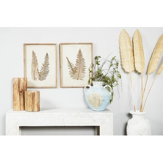 Brown Wood Fern Leaf Framed Wall Art with White Backing (Set of 2) - 19 ...