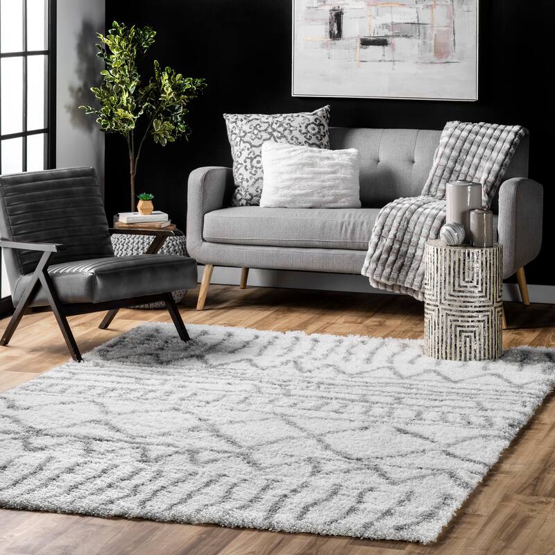 Nuloom Cloudy Shag Moroccan Geometric Grey Rug - 5'3" x 7'6" - Gray - Rectangle