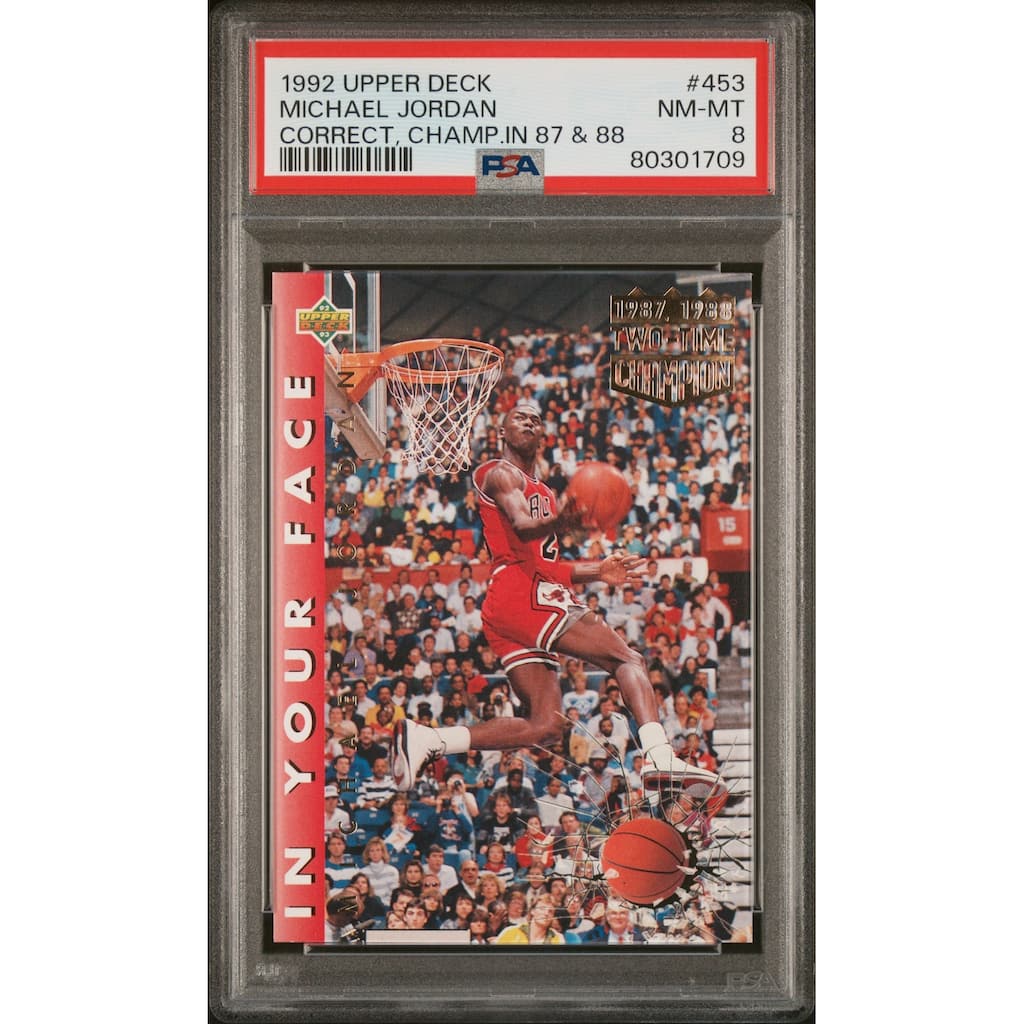 Michael Jordan 1992 Upper Deck Champ 1987 & 1988 Card #453 Graded PSA 8 - 8'6" x 11'6"
