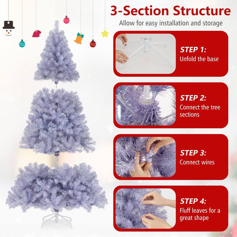 Gymax 6 FT Artificial Tinsel Christmas Tree w/ 250 Lights 8 Modes 688