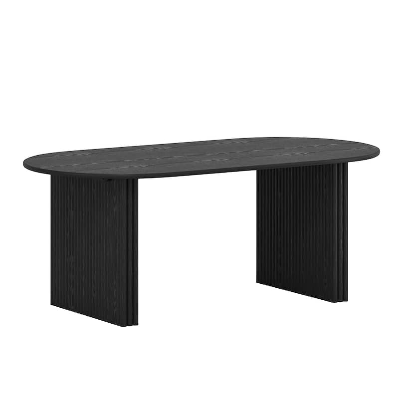 HomeRoots 67" Black Solid Wood Double Pedestal Base Oval Dining Table - 67.00 in. x 30.00 in. x 33.50 in.