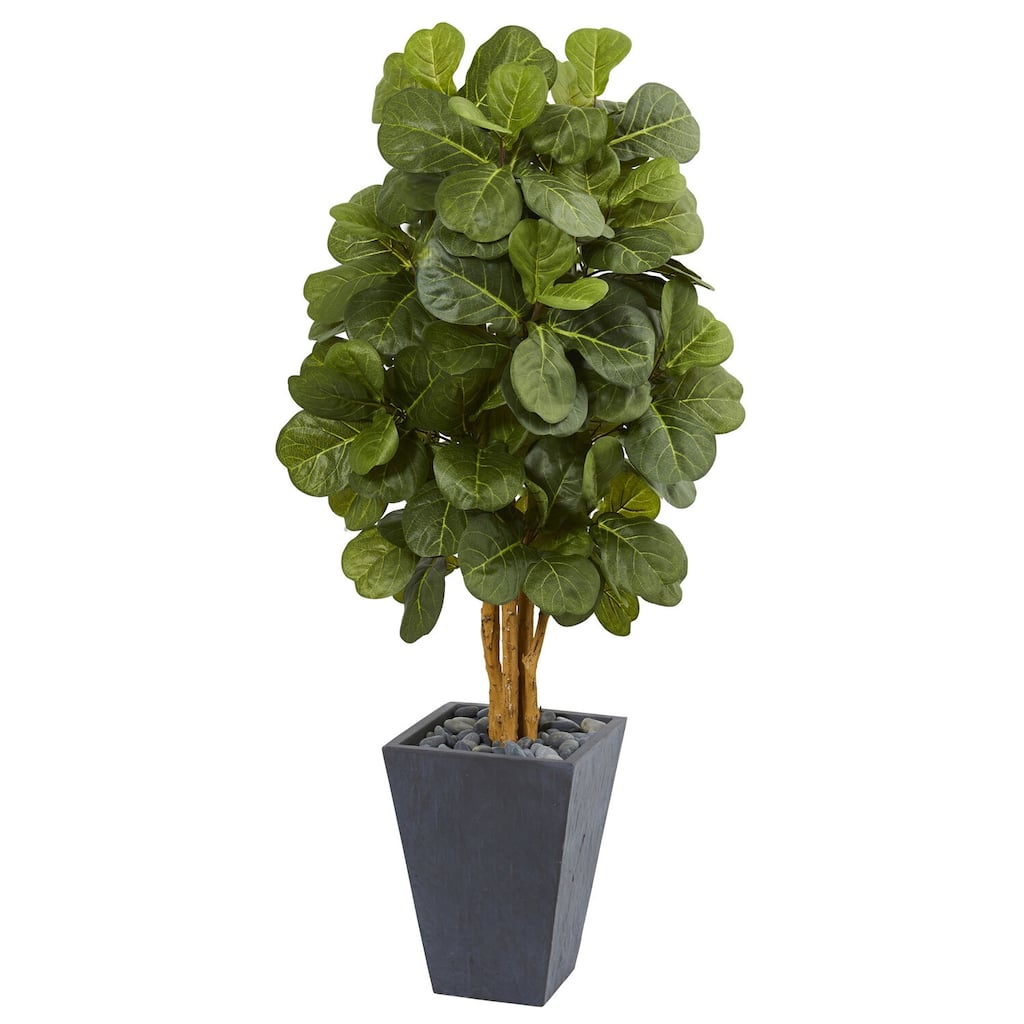 5.5ft Fiddle Leaf Artificial Tree in Slate Planter with Lush Green Foliage and Natural Trunks for Living Room Decor