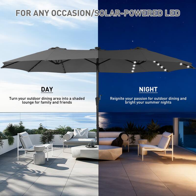 Autlaycil 15 ft Patio Umbrella with Base & 48 LED lights for Outdoor Umbrella