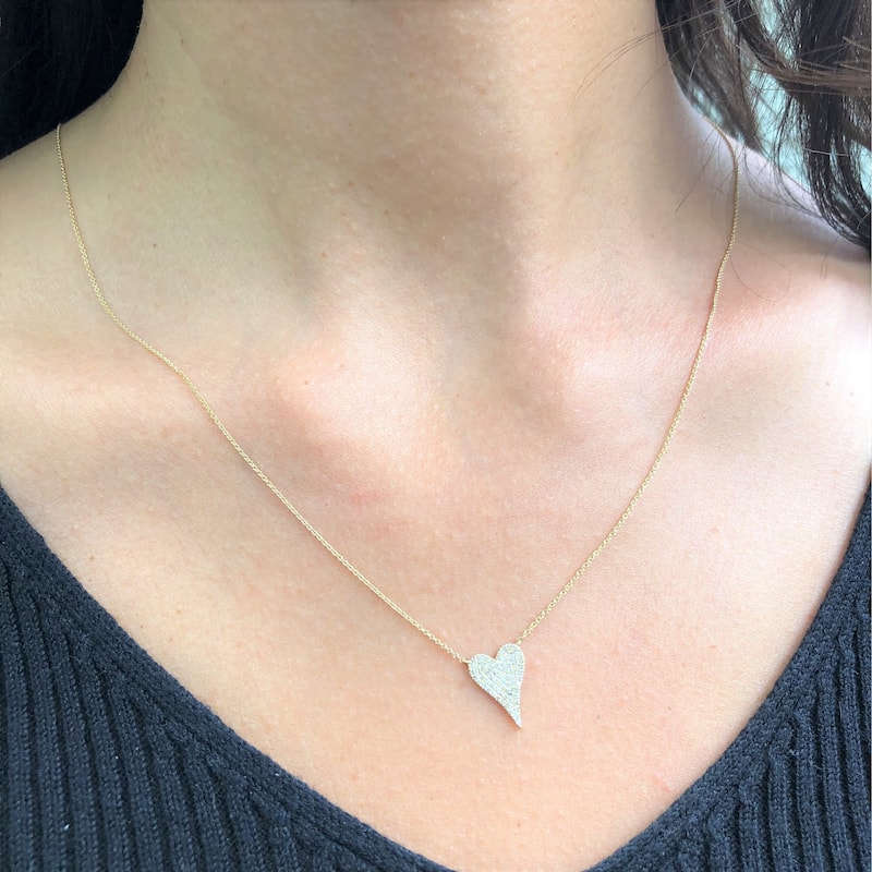 Joelle Collection Diamond Pave Heart Pendant 1/10 Cttw. 14K Yellow Gold Heart Necklace