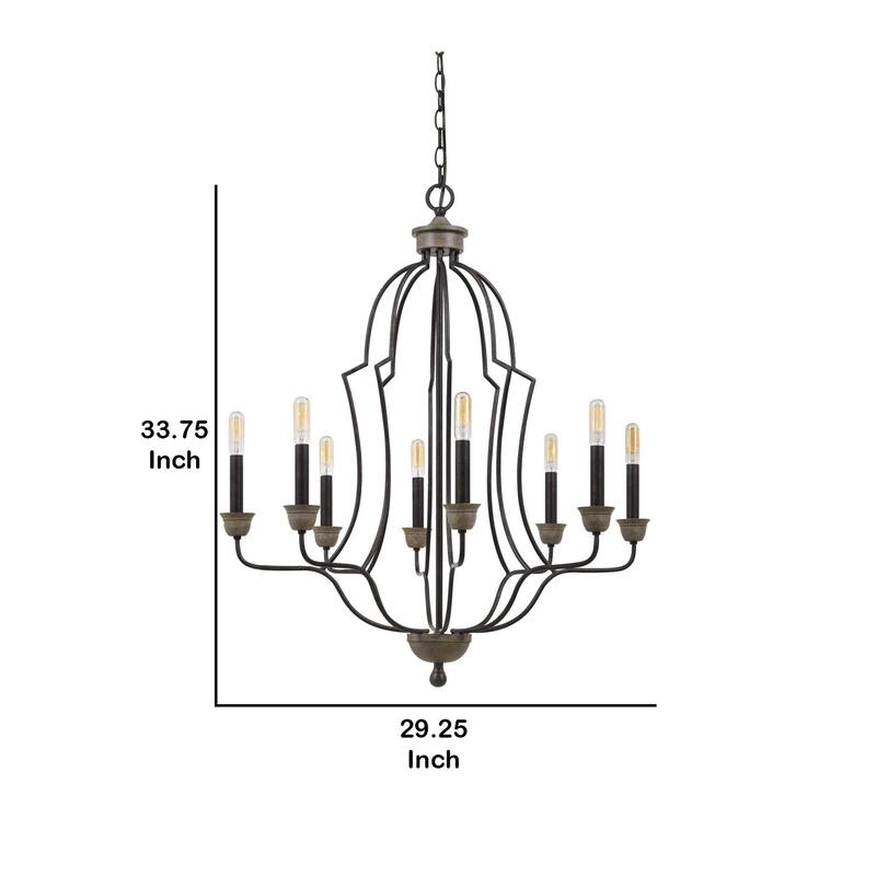8 Light Chandelier with Textured Bronze Tubular Metal Frame for Dining Room, Kitchen, or Living Room Lighting - 33.75