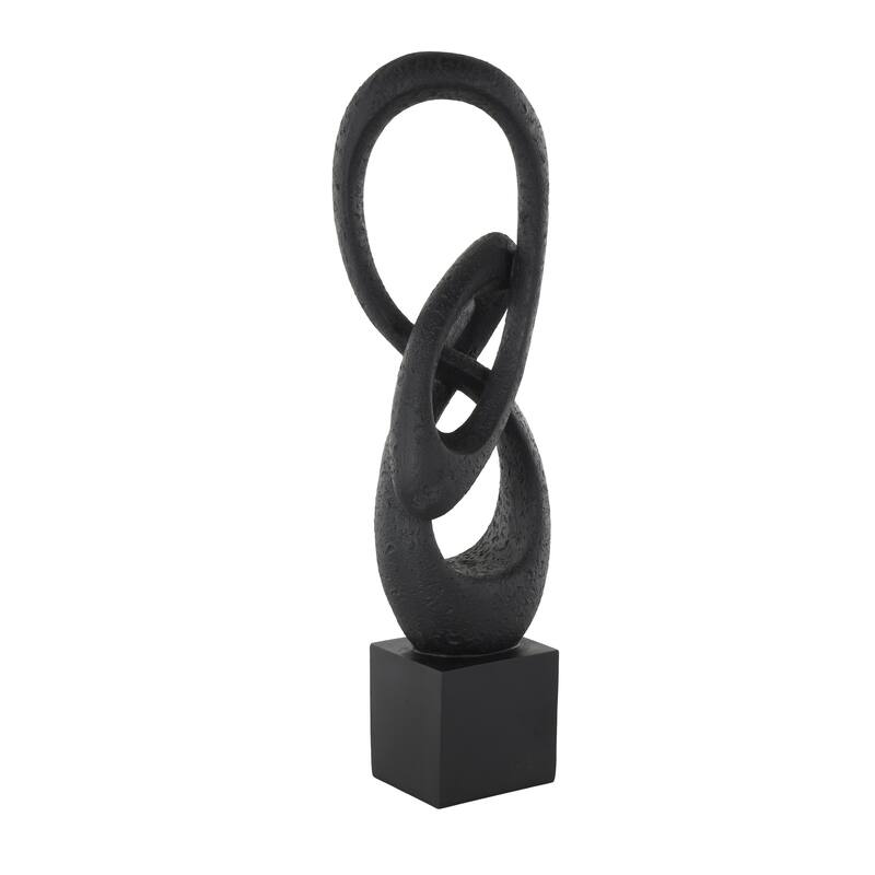 Black Polystone Intertwined Loop Abstract Decorative Sculpture with Block Base