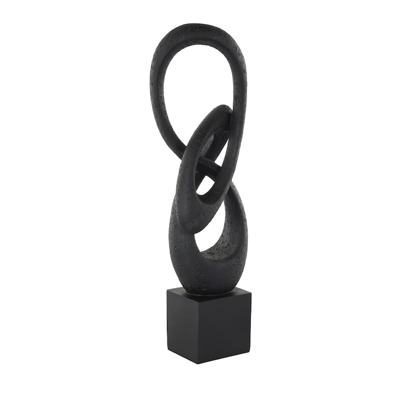 Polystone Abstract Intertwined Loop Decorative Sculpture with Block Base - Black - Roche River Decor