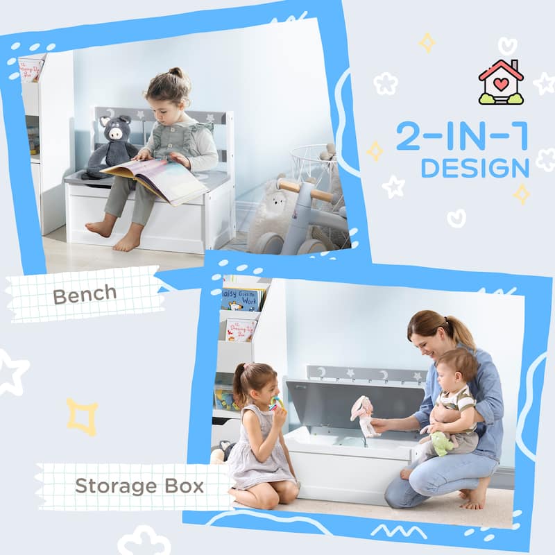 Qaba Toddler Toy Box Storage Bench with Large 27 L Interior, Kids Storage Bench Seat with Storage for Toddler Playroom Furniture