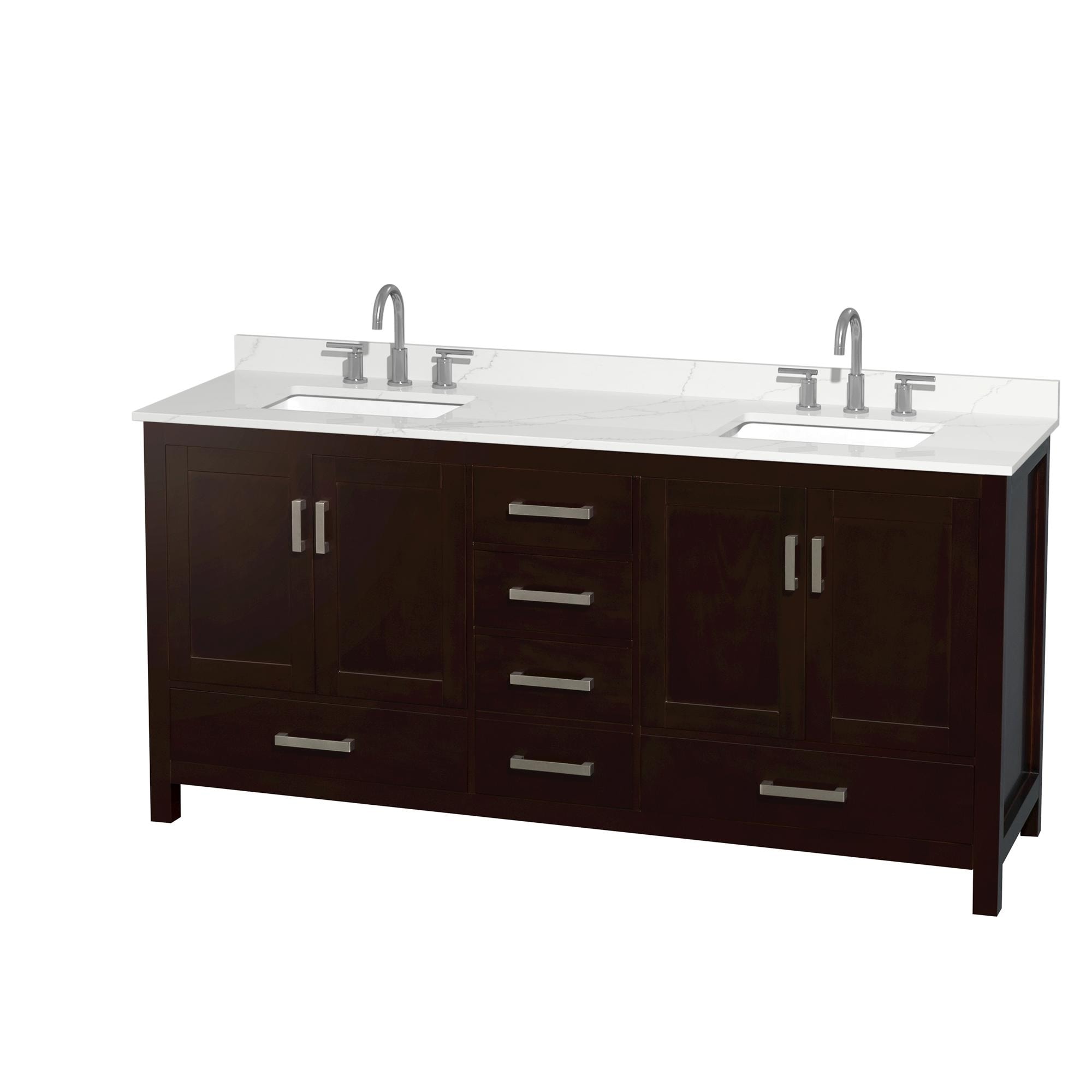 Sheffield 72-inch Double Vanity, 3 Hole Quartz Top