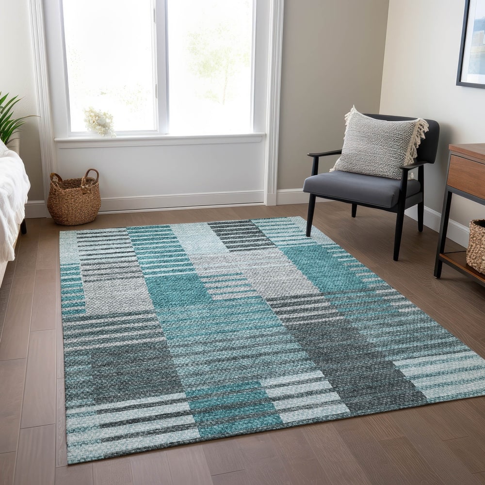 Machine Washable Indoor/ Outdoor Chantille Contemporary Stripes Rug