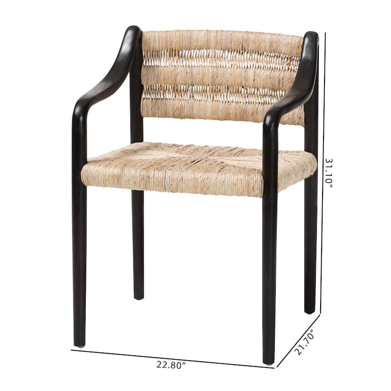 Onda Handwoven Seagrass Dining Chair - Natural Fiber Wicker Armchair with Mahogany Wood Frame for Dining Room or Living Space