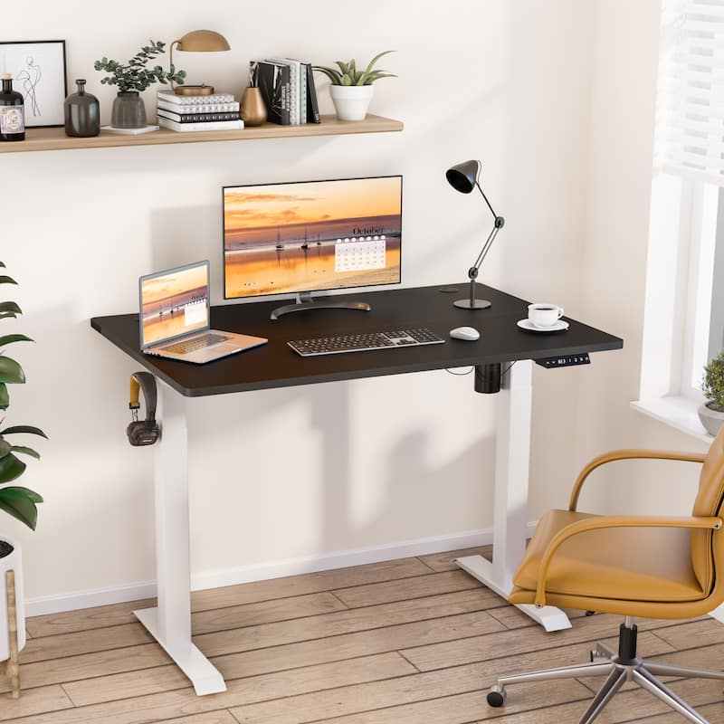 Futzca Height Adjustable Electric Standing Desk Sit Stand Computer Stand up Desk with Splice Board(White)