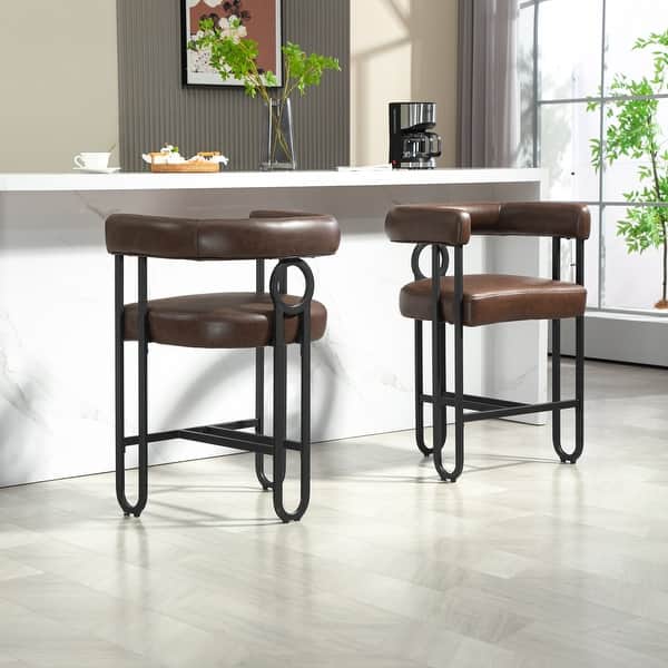 Set of Modern Faux Leather Upholstered Bar Stools with Black