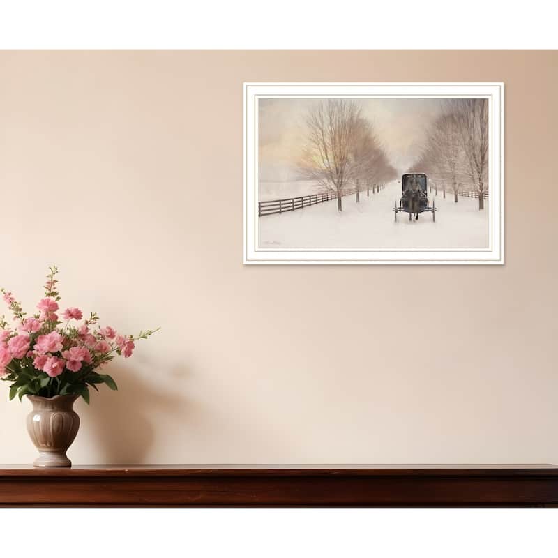 HomeRoots Snowy Amish Lane White Framed Wall Art - 20' X '14' X '1