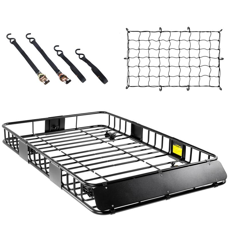 64 Inch Universal 250LB Heavy Duty Roof Rack Cargo with Cargo Net & Ratchet Straps, Car Top Luggage Holder Carrier Basket - Black