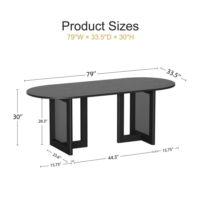79" Dovelina Oval Dining Table with Rattan Double Pedestal for 8 People