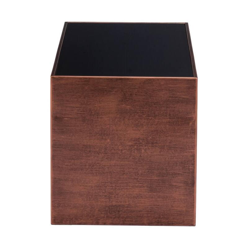 HomeRoots 32" Black and Copper Mirrored Glass and Steel Solid Coffee Table - 32.00 in. x 16.50 in. x 16.00 in.