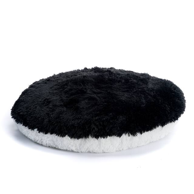 Tempo Home Polar Pouf - Oversized Faux Fur Round Floor Cushion - Black and White
